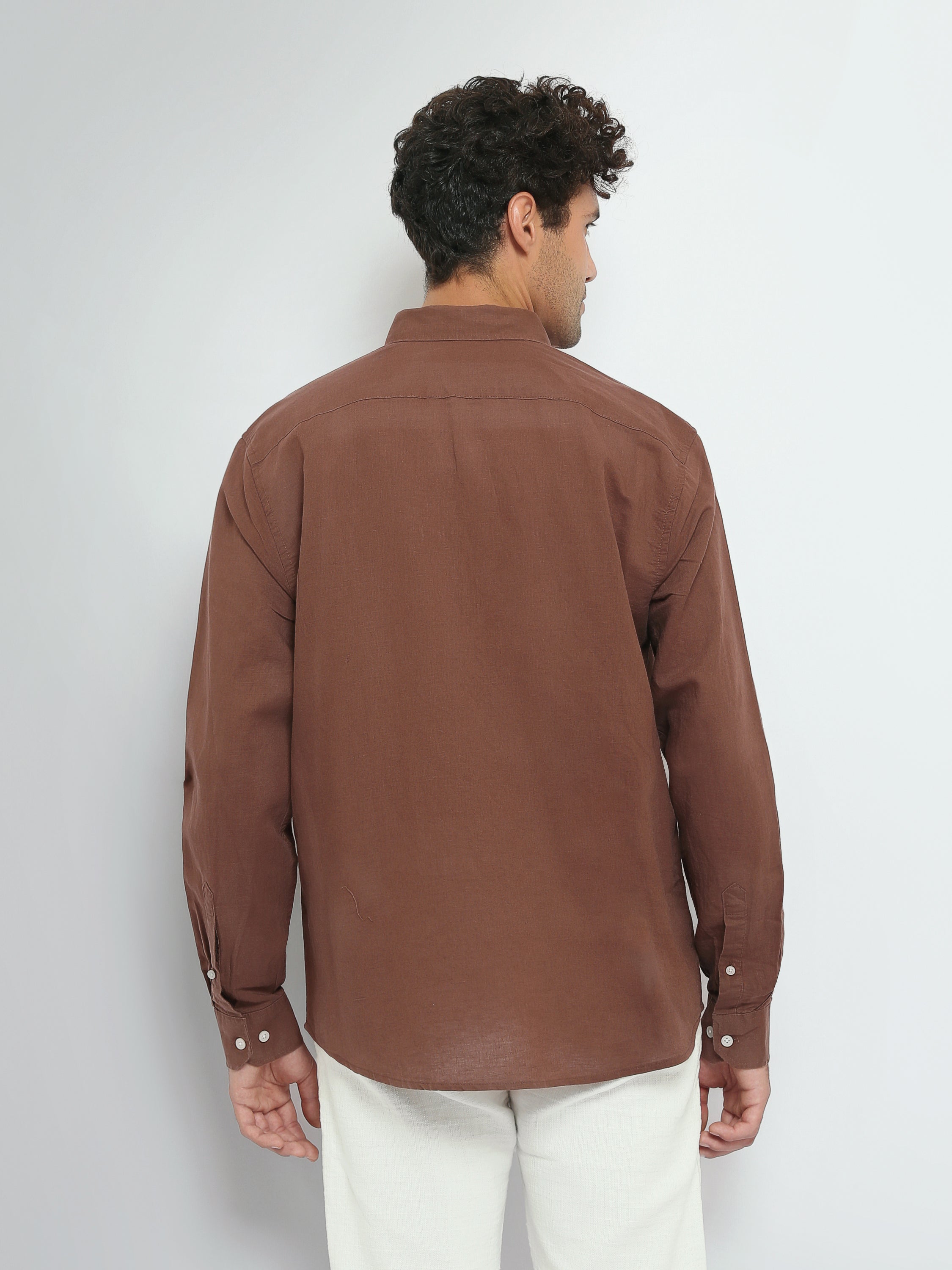 Town Team long sleeves shirts linen regular fit Olive