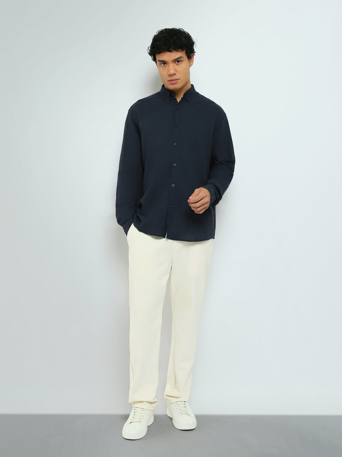Town Team - Men's Regular linen Long Sleeves Shirts Olive Linen Blend