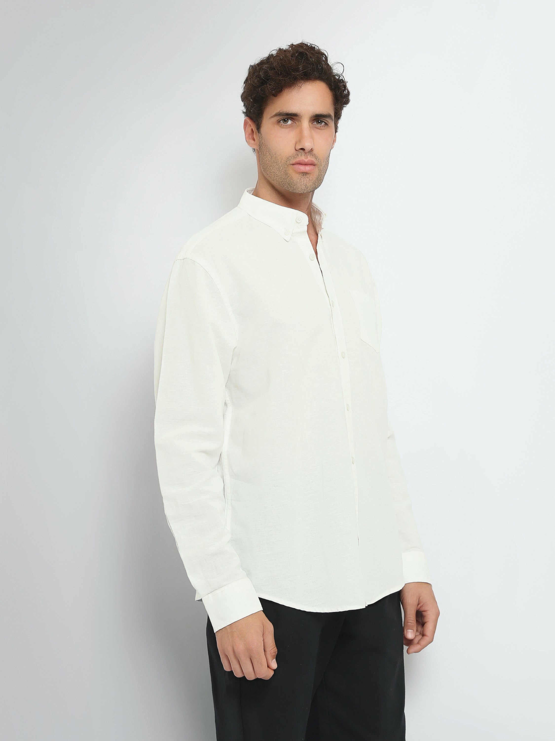 Town Team long sleeves shirts linen regular fit Olive