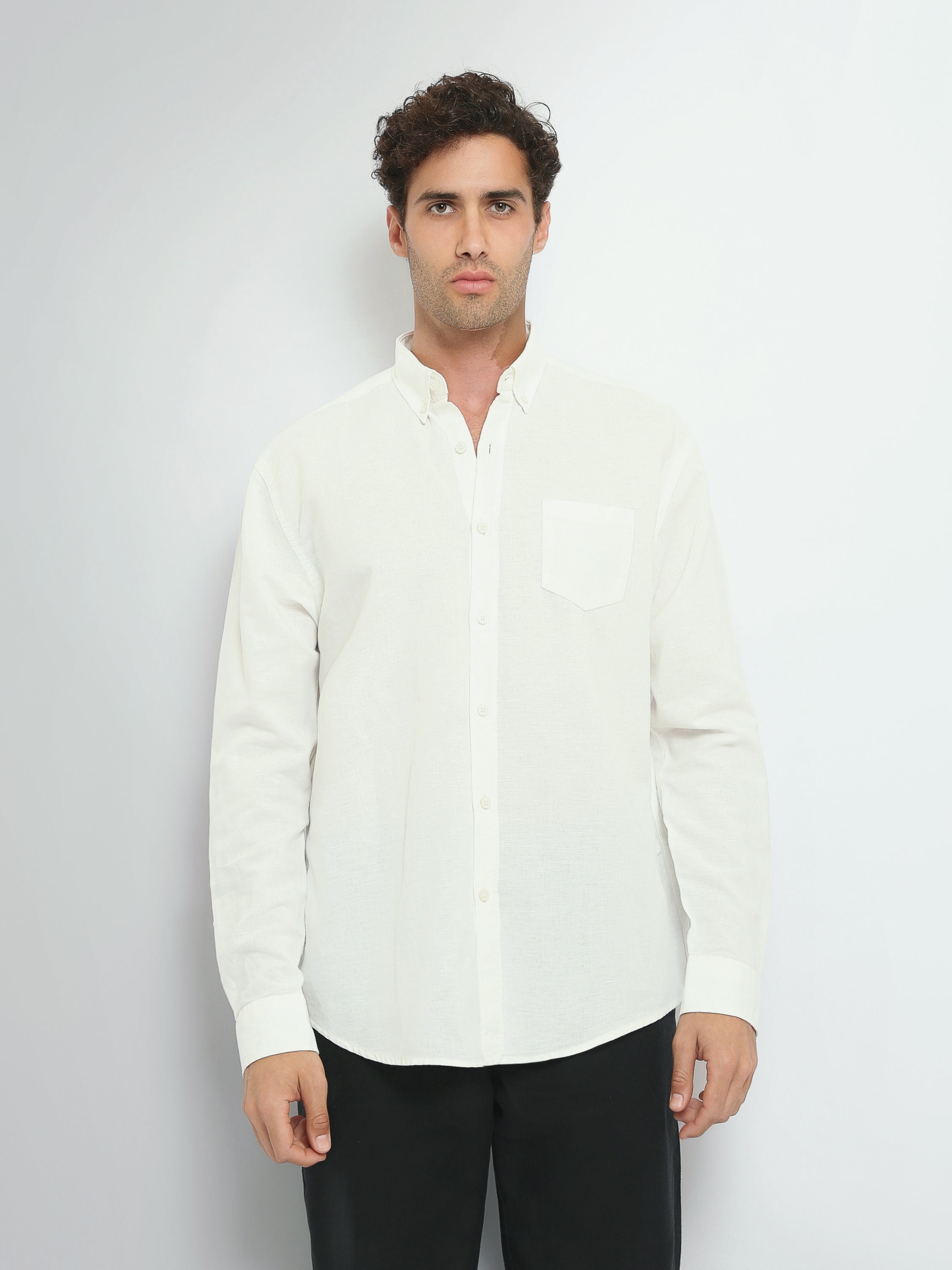 Town Team long sleeves shirts linen regular fit Olive