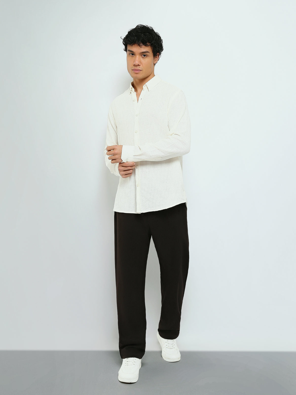 Town Team - Men's Slim cotton Long Sleeves Shirts OFF WHIT Cotton Blend
