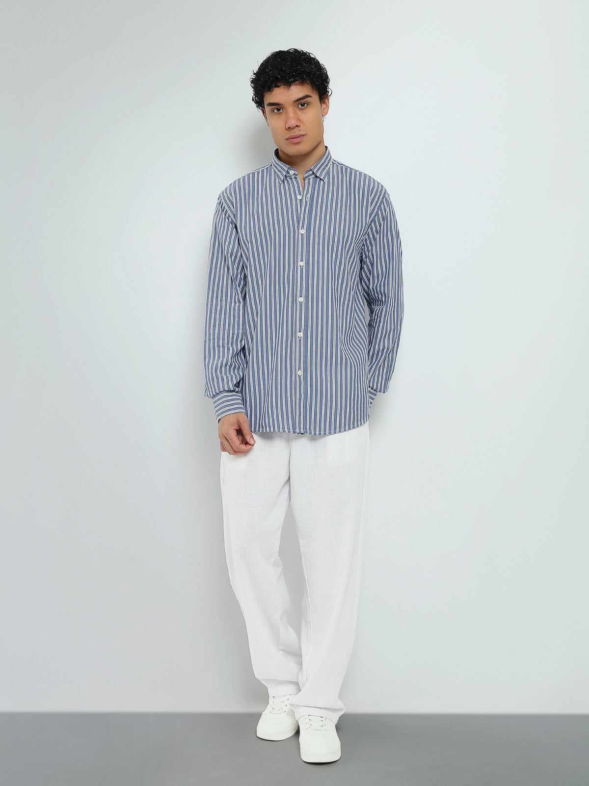 Town Team - Men's Modern cotton Long Sleeves Shirts BLU/WHT Pure Cotton