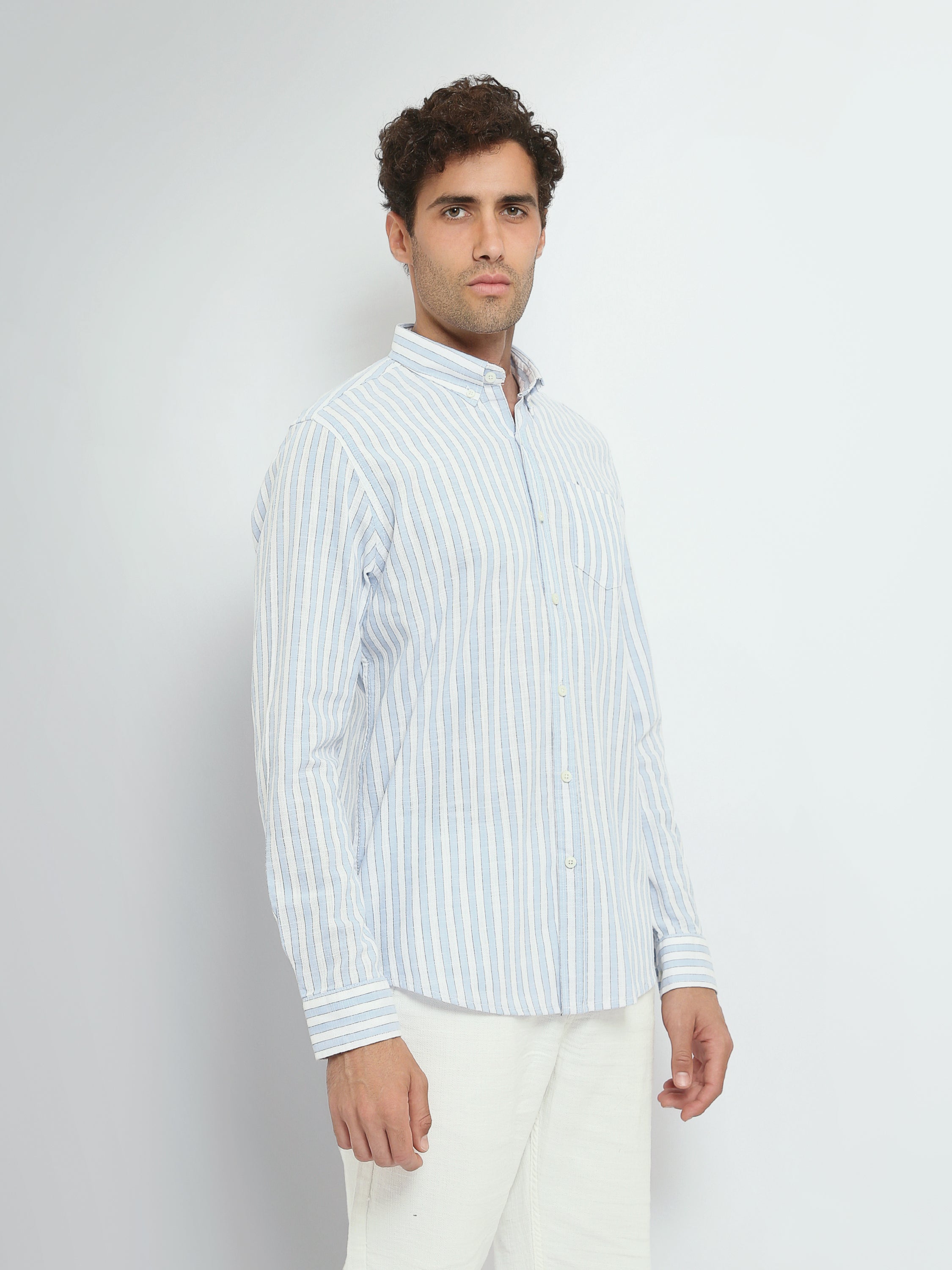Town Team long sleeves shirts linen modern fit WHT/ORG