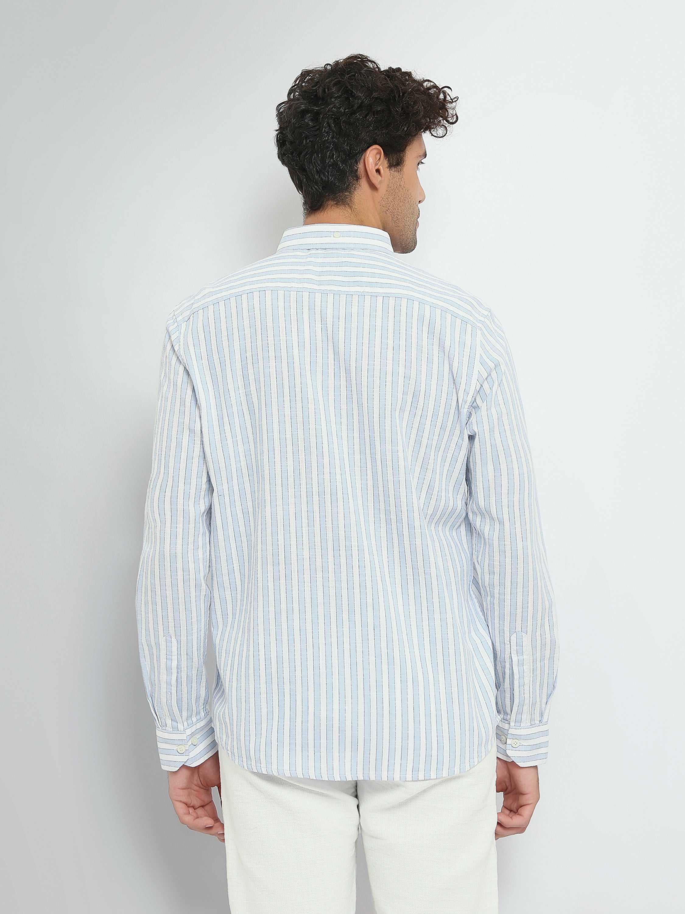 Town Team long sleeves shirts linen modern fit WHT/ORG