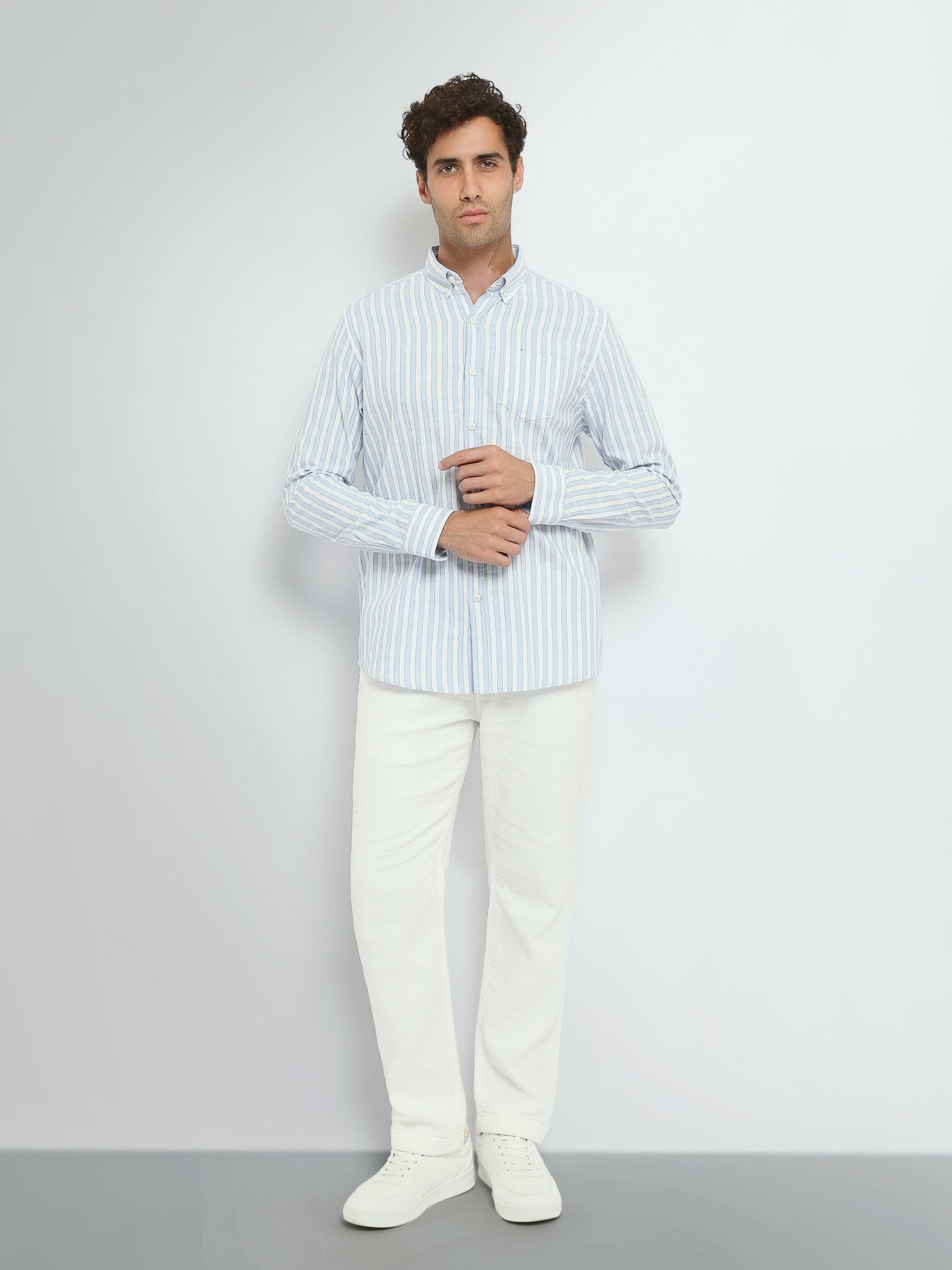 Town Team long sleeves shirts linen modern fit WHT/ORG