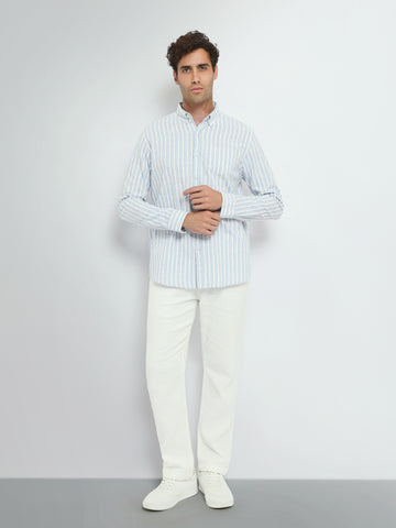Town Team long sleeves shirts linen modern fit WHT/ORG