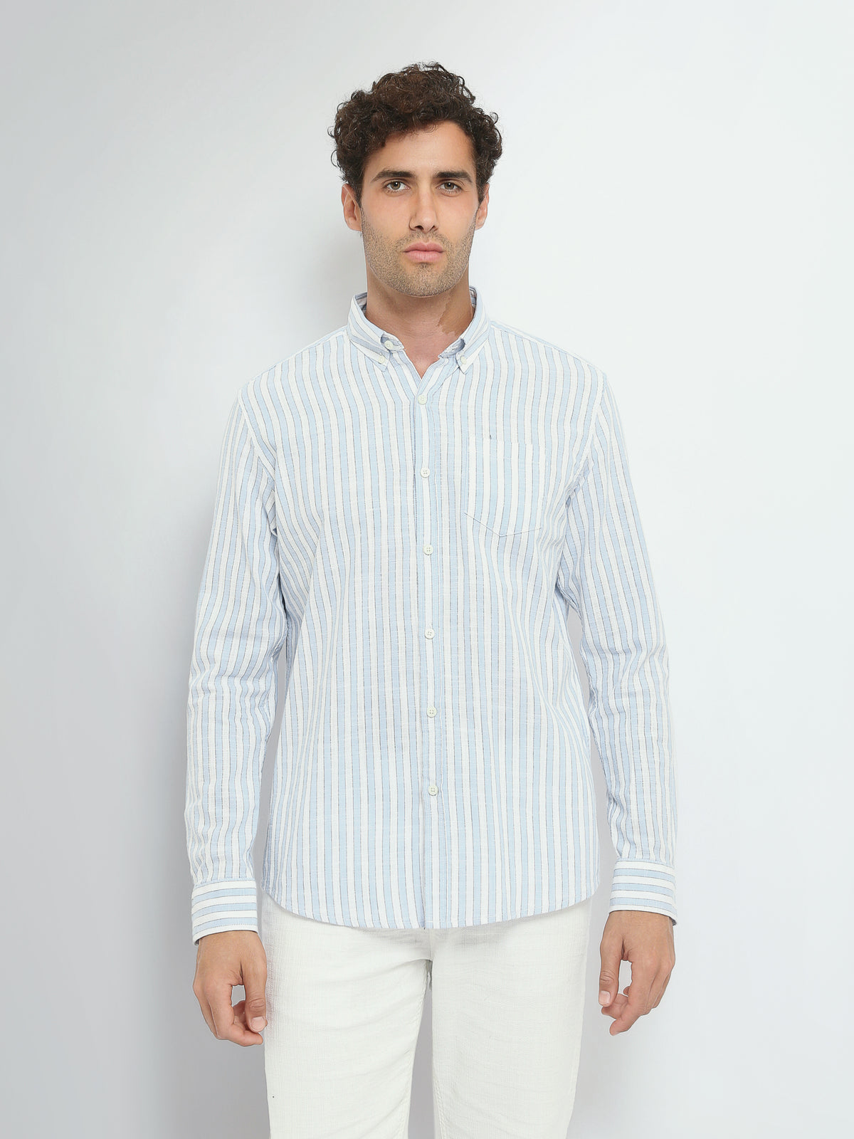 Town Team long sleeves shirts linen modern fit WHT/ORG