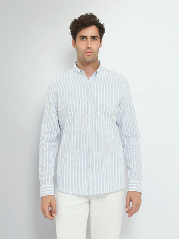 Town Team long sleeves shirts linen modern fit WHT/ORG