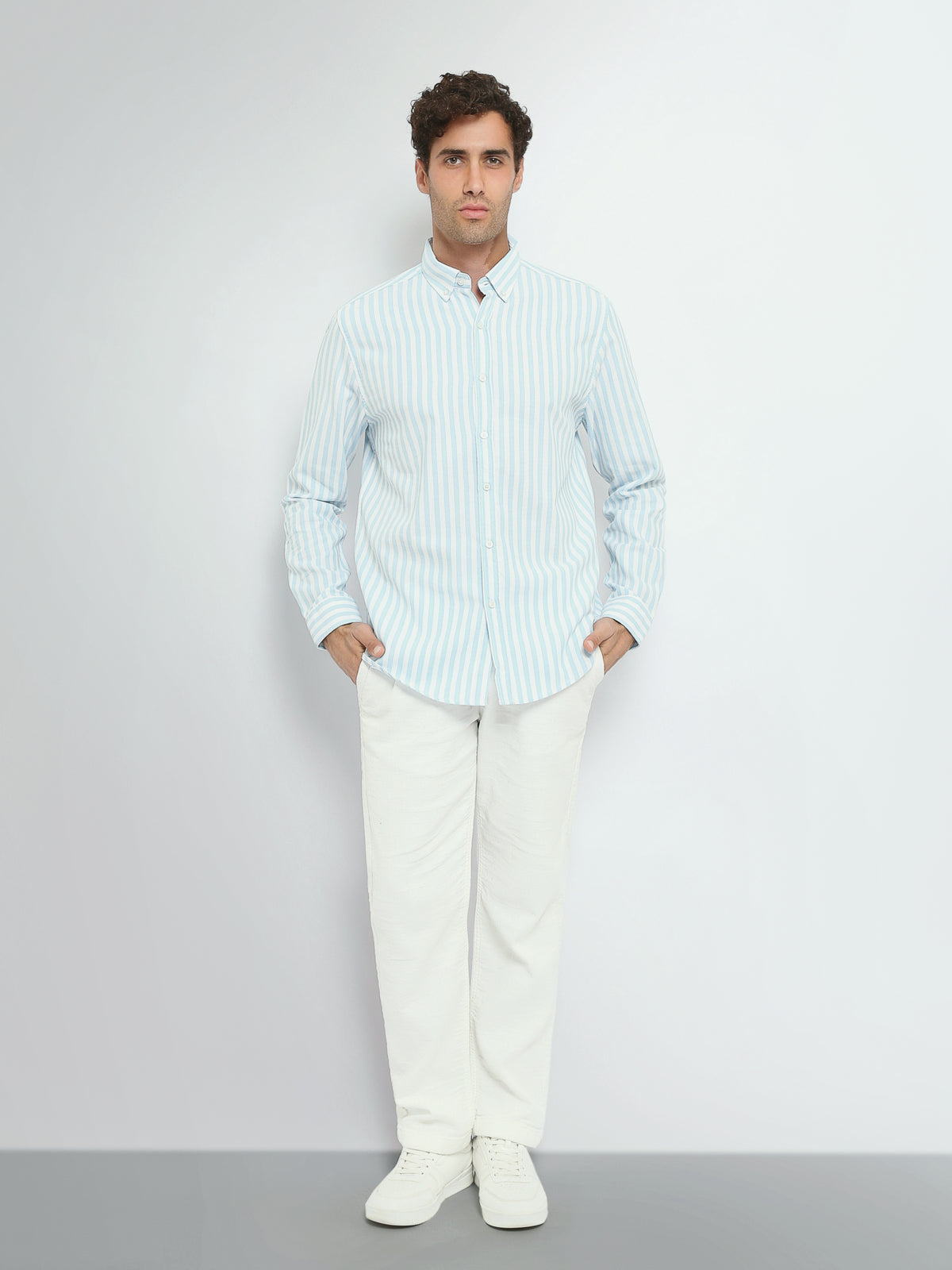 Town Team long sleeves shirts pique slim fit WHT/BLU