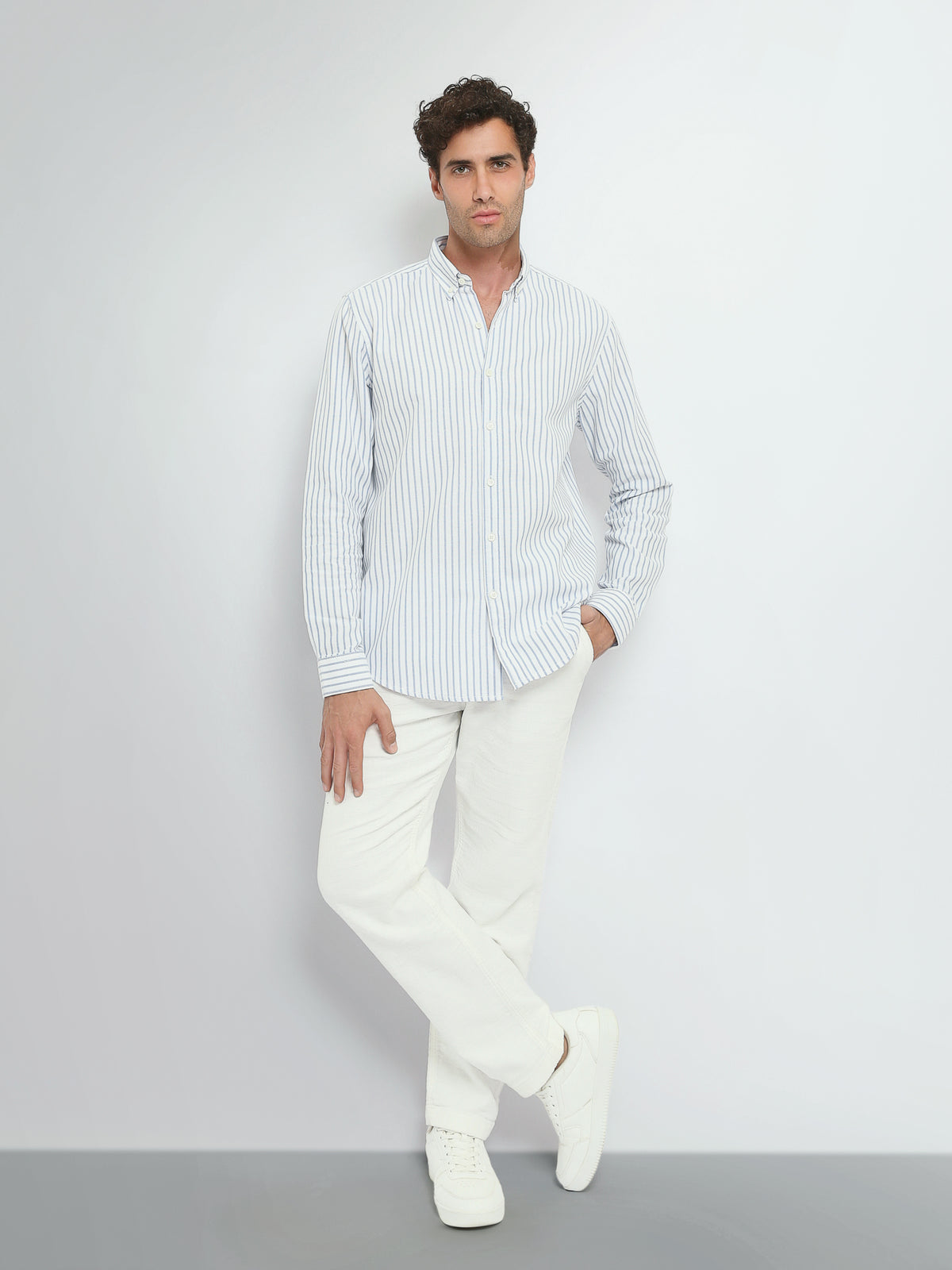 Town Team long sleeves shirts pique modern fit WHT/BLU