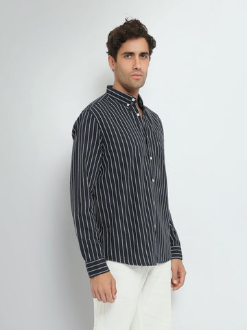 Town Team long sleeves shirts pique slim fit NVY/WHT