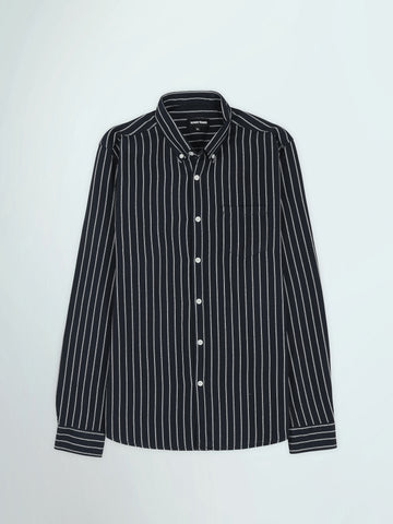 Town Team long sleeves shirts pique slim fit NVY/WHT