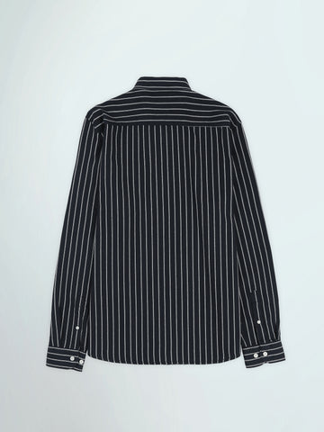 Town Team long sleeves shirts pique slim fit NVY/WHT