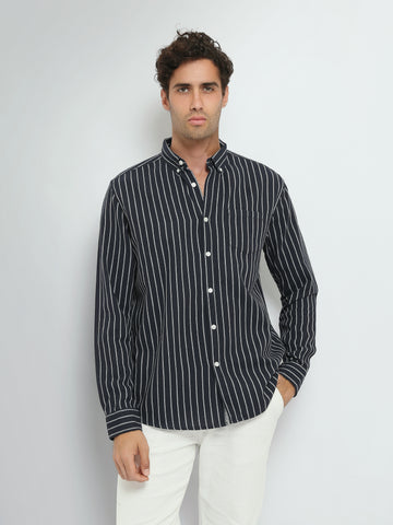 Town Team long sleeves shirts pique slim fit NVY/WHT