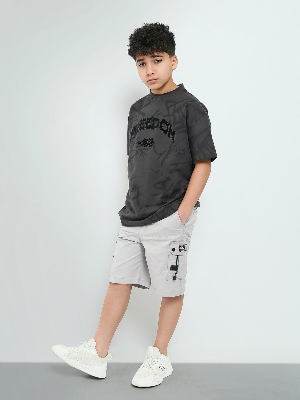 Town Team - Kids' Relaxed embroidered Boys Shorts Silver Gabardine