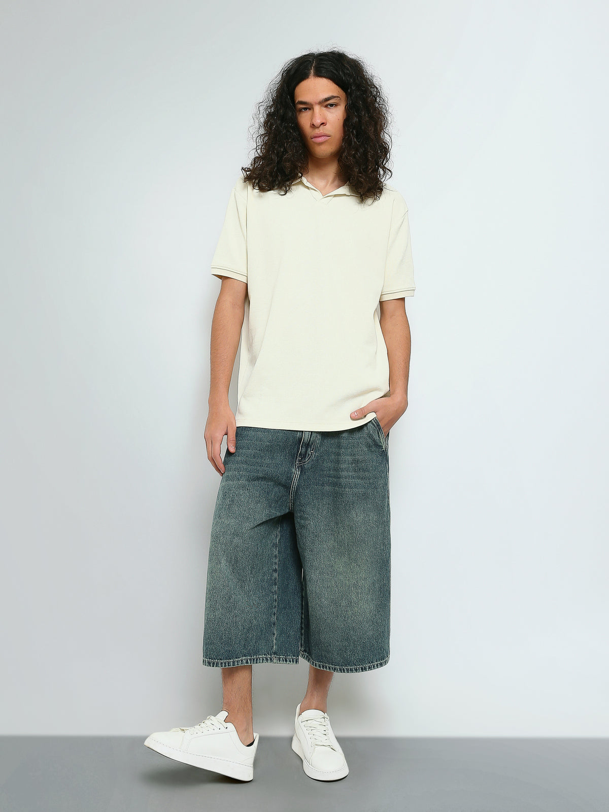 Town Team - Men's Super Baggy basic Shorts Grey Denim