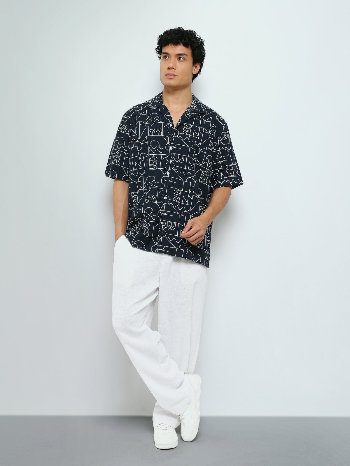 Town Team - Men's Oversized cotton Short Sleeves Shirts NVY/WHT Cotton Blend