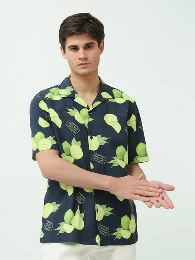 Town Team - Men's Oversized poplin Short Sleeves Shirts BLK/LMN poplin