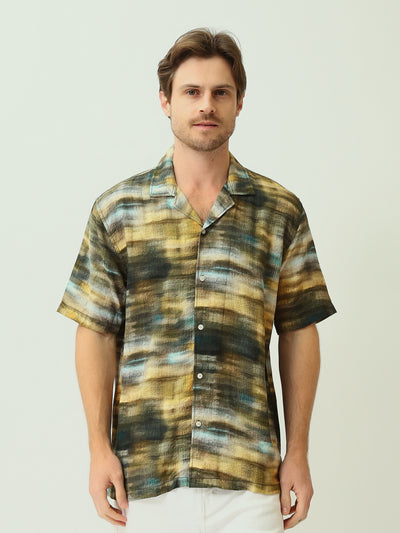 Town Team - Men's Oversized linen Short Sleeves Shirts MULTICOL Linen Blend