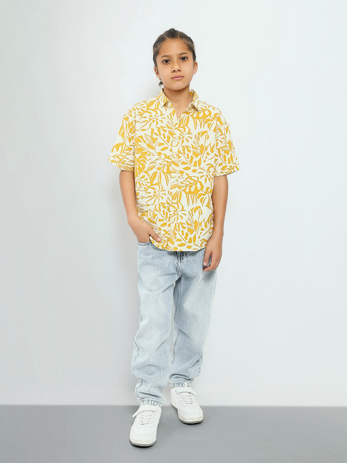 Town Team - Kids' Oversized linen Boys Short Sleeves Shirts WHT/MSRD Linen Blend