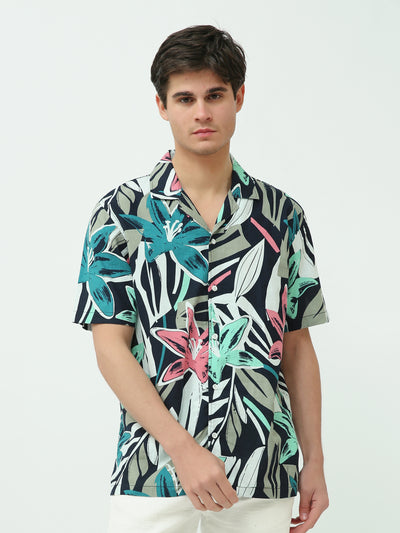 Town Team - Men's Oversized slub Short Sleeves Shirts MULTICOL Cotton Blend