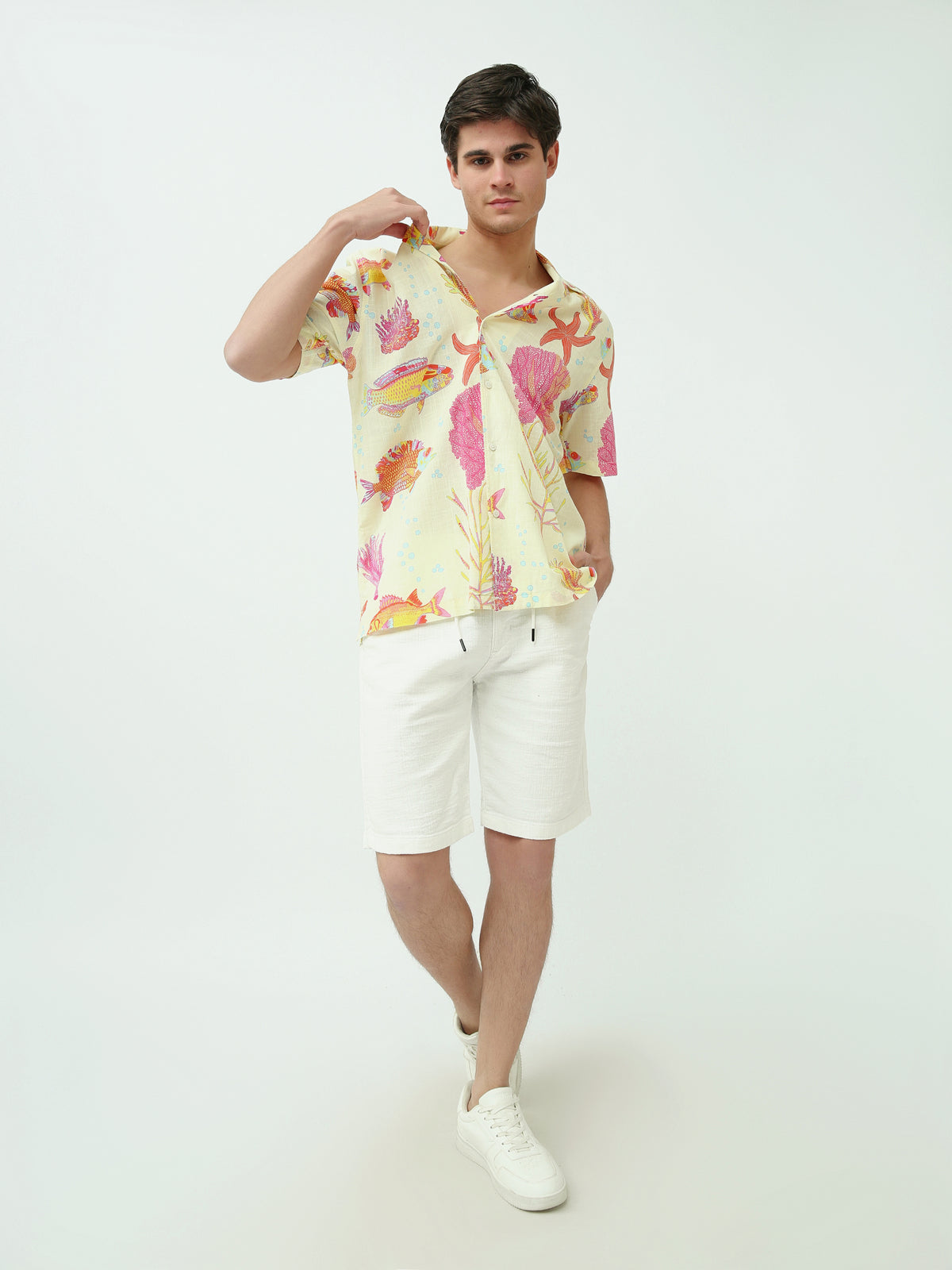 Town Team - Men's Oversized slub Short Sleeves Shirts MULTICOL Cotton Blend
