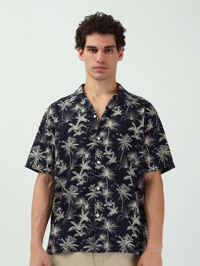 Town Team - Men's Oversized slub Short Sleeves Shirts NVY/WHT Cotton Blend