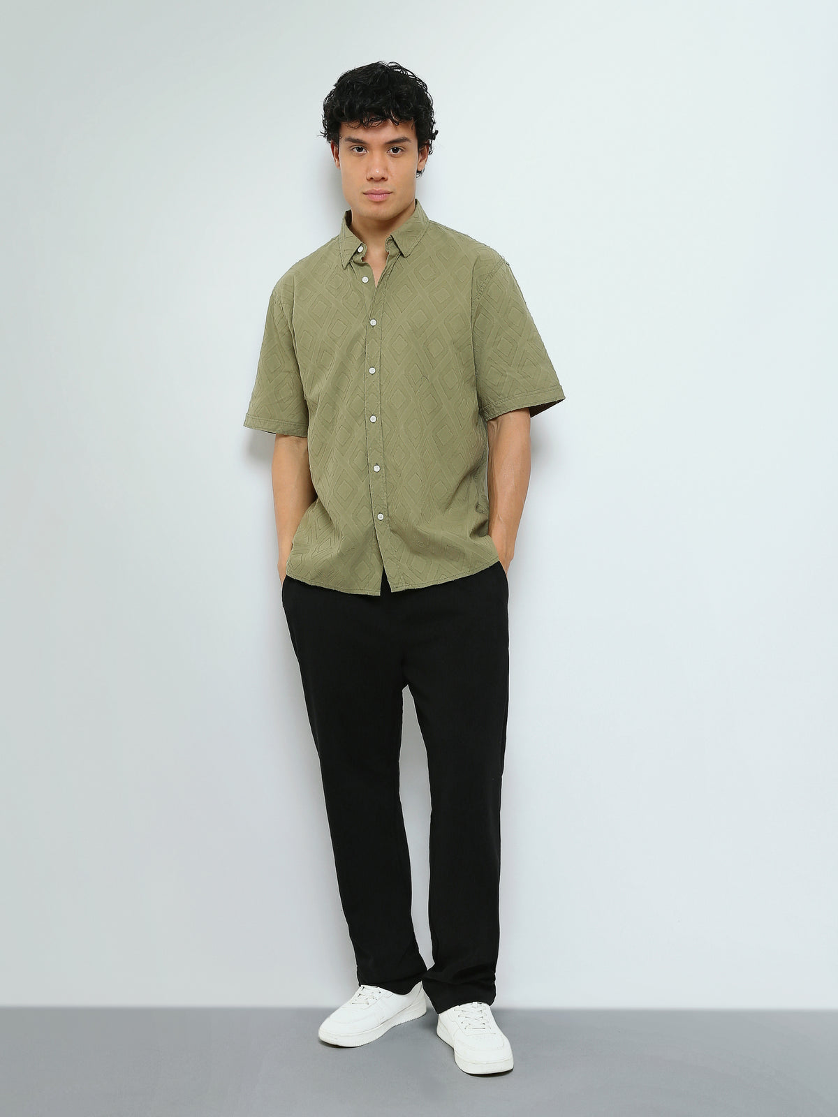 Town Team - Men's Oversized cotton Short Sleeves Shirts Olive Cotton Blend