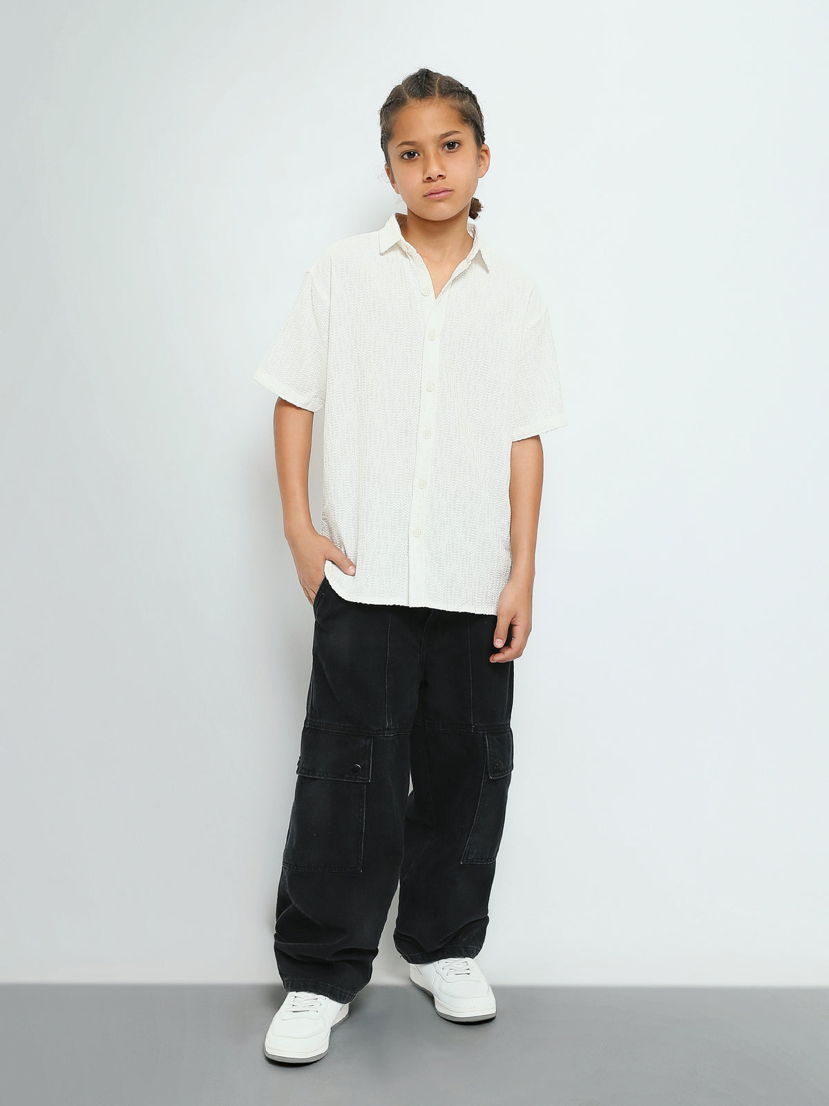 Town Team - Kids' Slim cotton Boys Short Sleeves Shirts OFF WHIT Cotton Blend