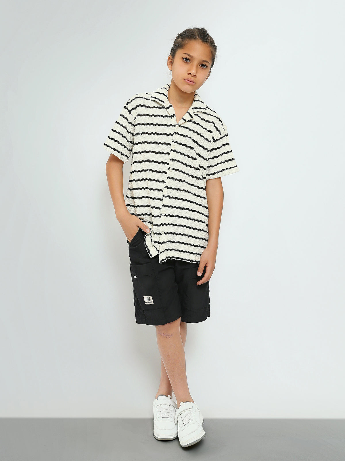 Town Team - Kids' Oversized cotton Boys Short Sleeves Shirts WHT/BLK Cotton Blend
