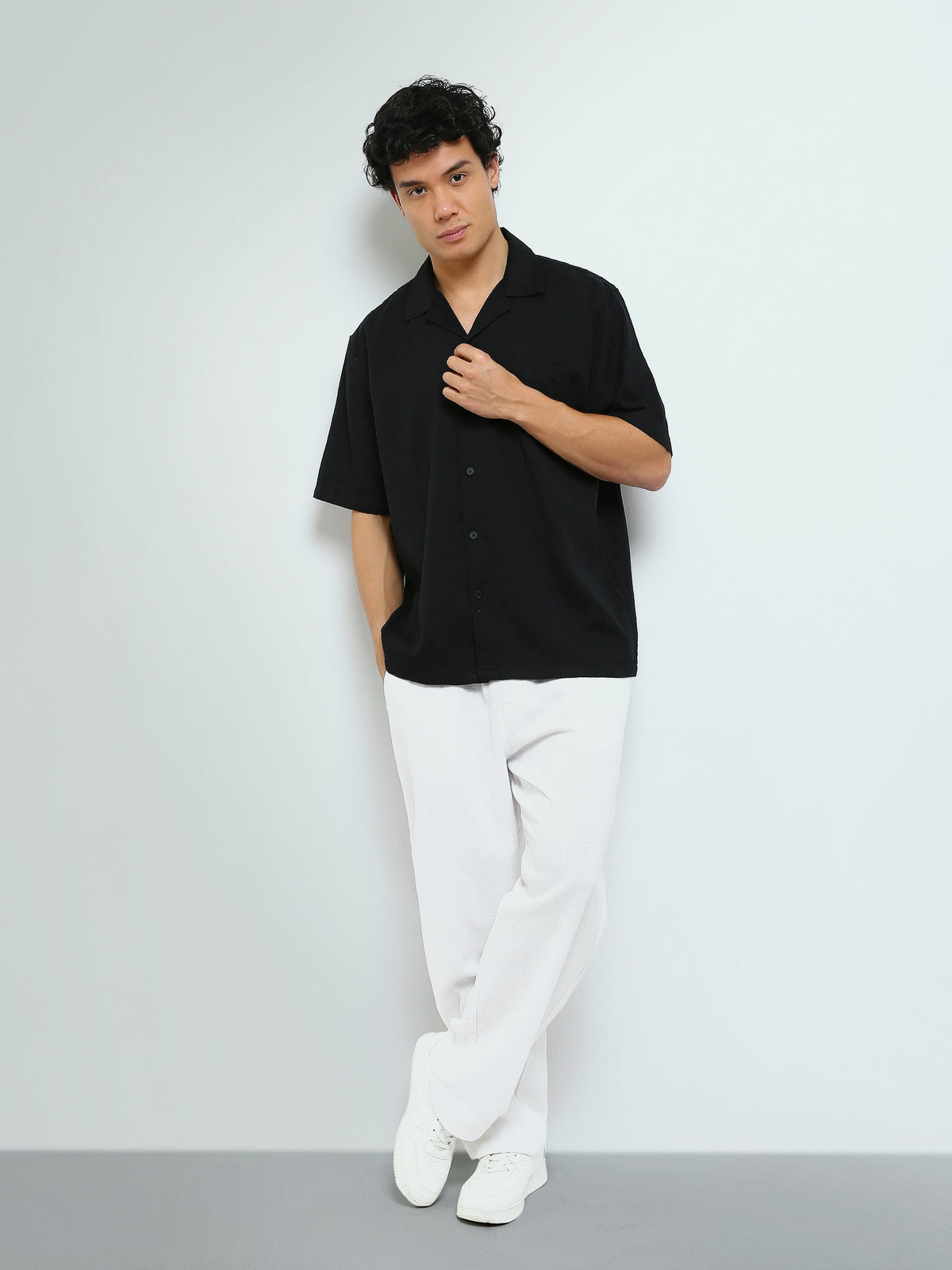 Town Team - Men's Oversized cotton Short Sleeves Shirts Black Cotton Blend
