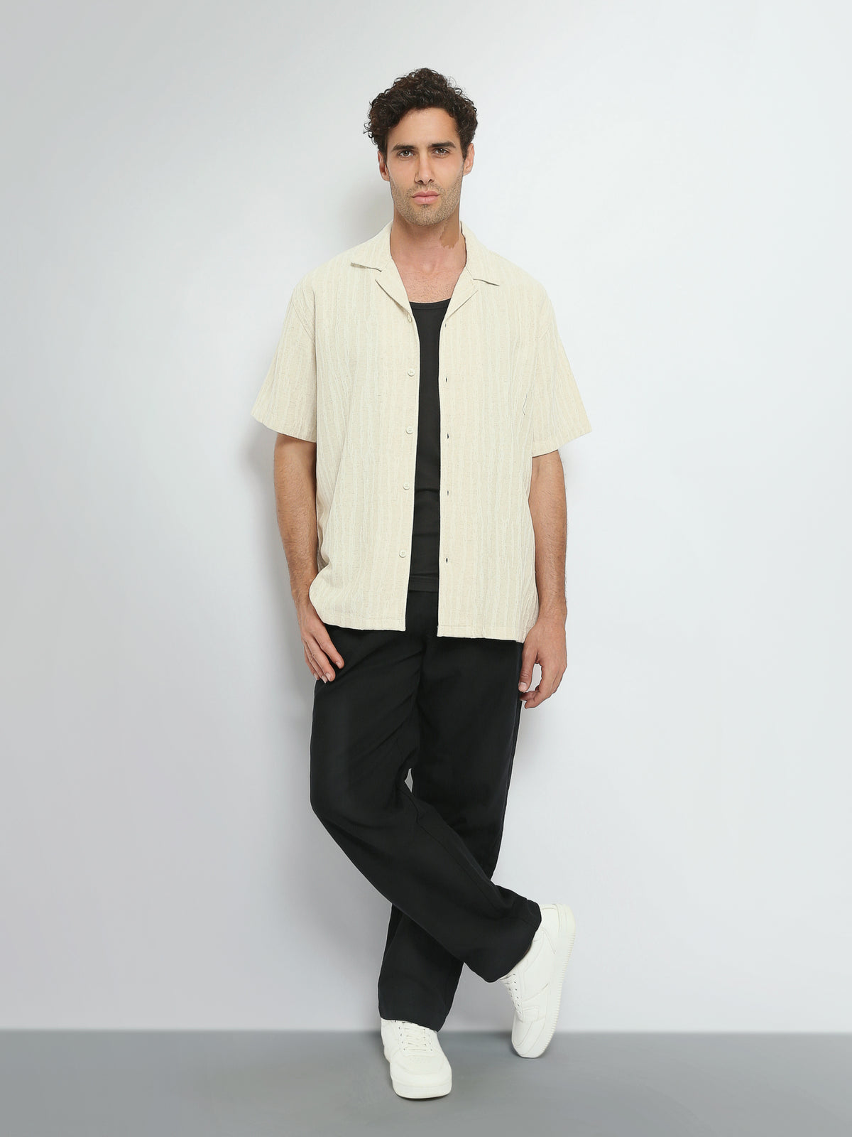 Town Team short sleeves shirts linen oversized fit L-BEIGE