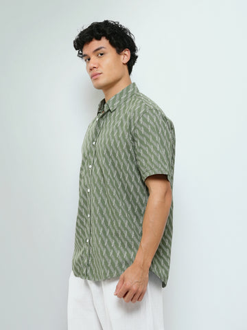 Town Team - Men's Slim cotton Short Sleeves Shirts Olive Pure Cotton