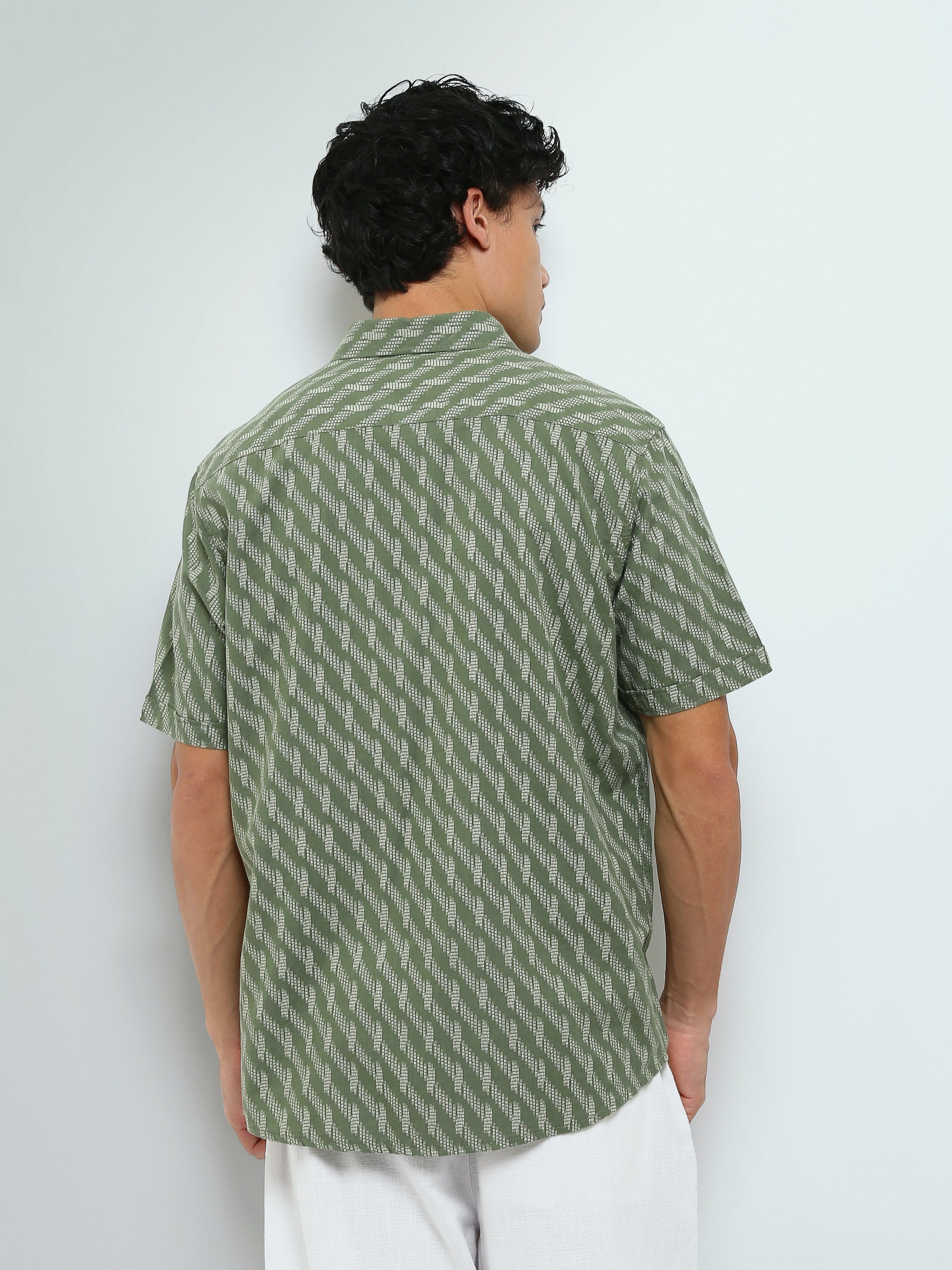 Town Team - Men's Slim cotton Short Sleeves Shirts Olive Pure Cotton