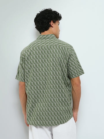 Town Team - Men's Slim cotton Short Sleeves Shirts Olive Pure Cotton