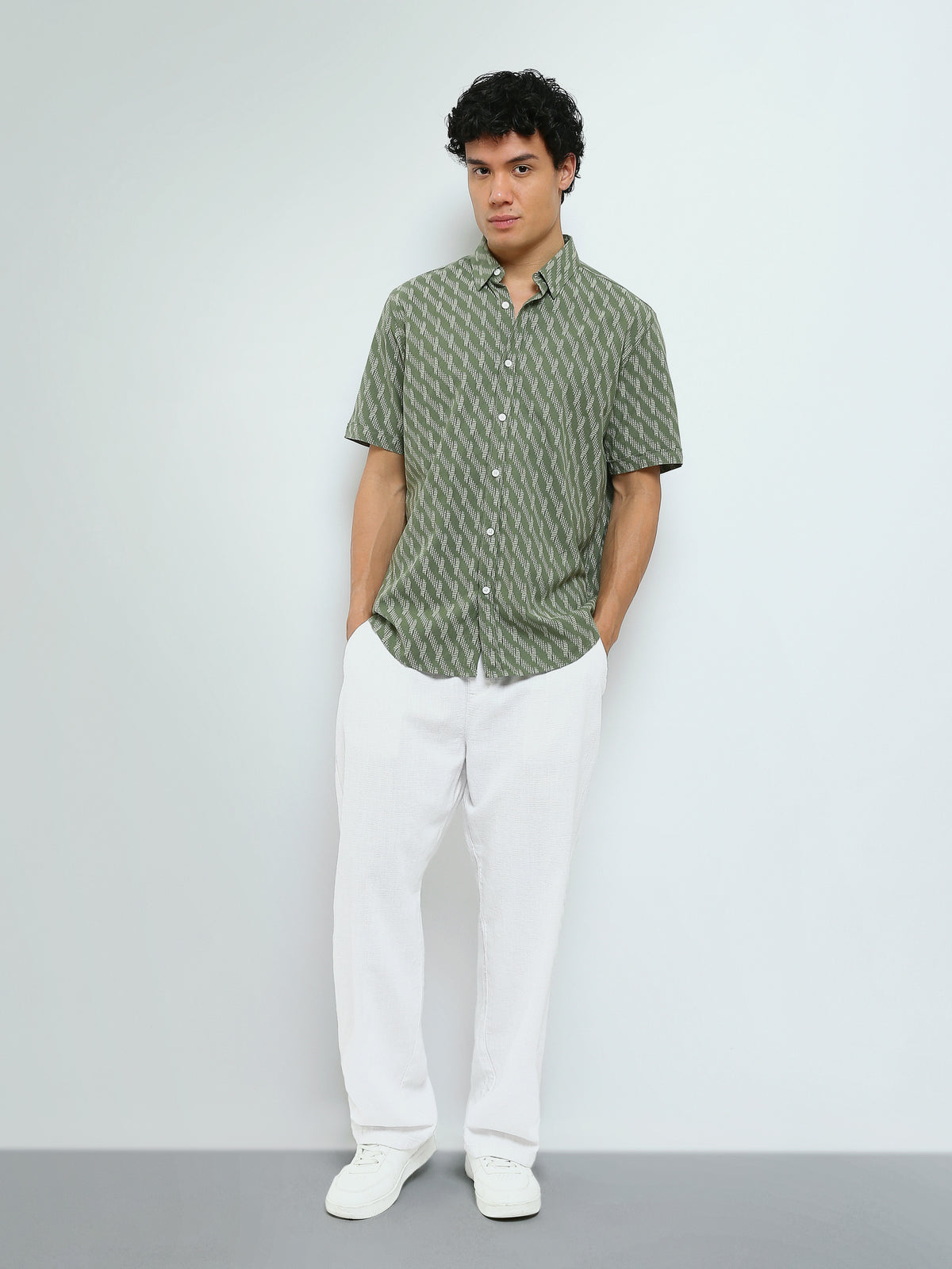 Town Team - Men's Slim cotton Short Sleeves Shirts Olive Pure Cotton