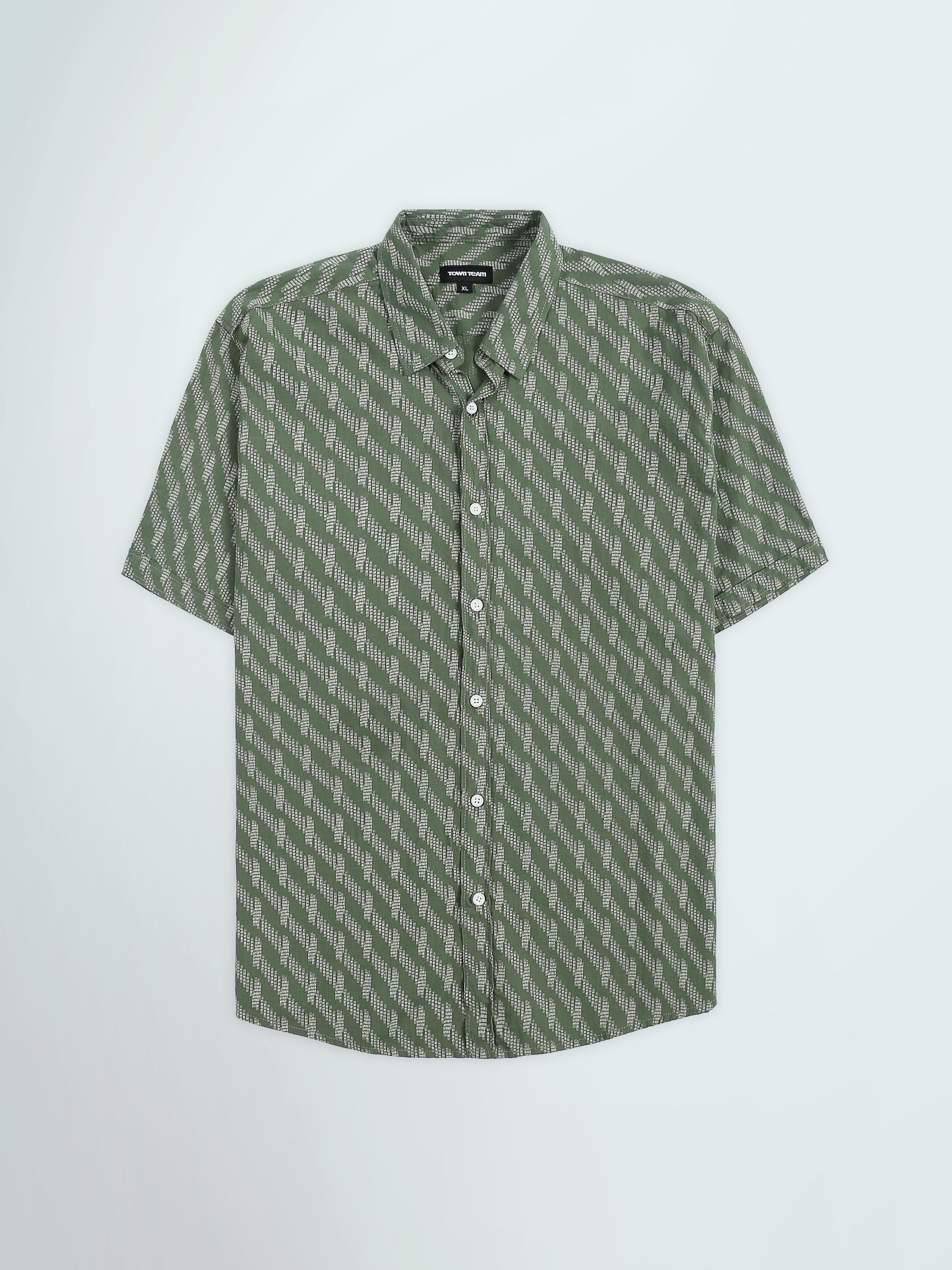 Town Team - Men's Slim cotton Short Sleeves Shirts Olive Pure Cotton