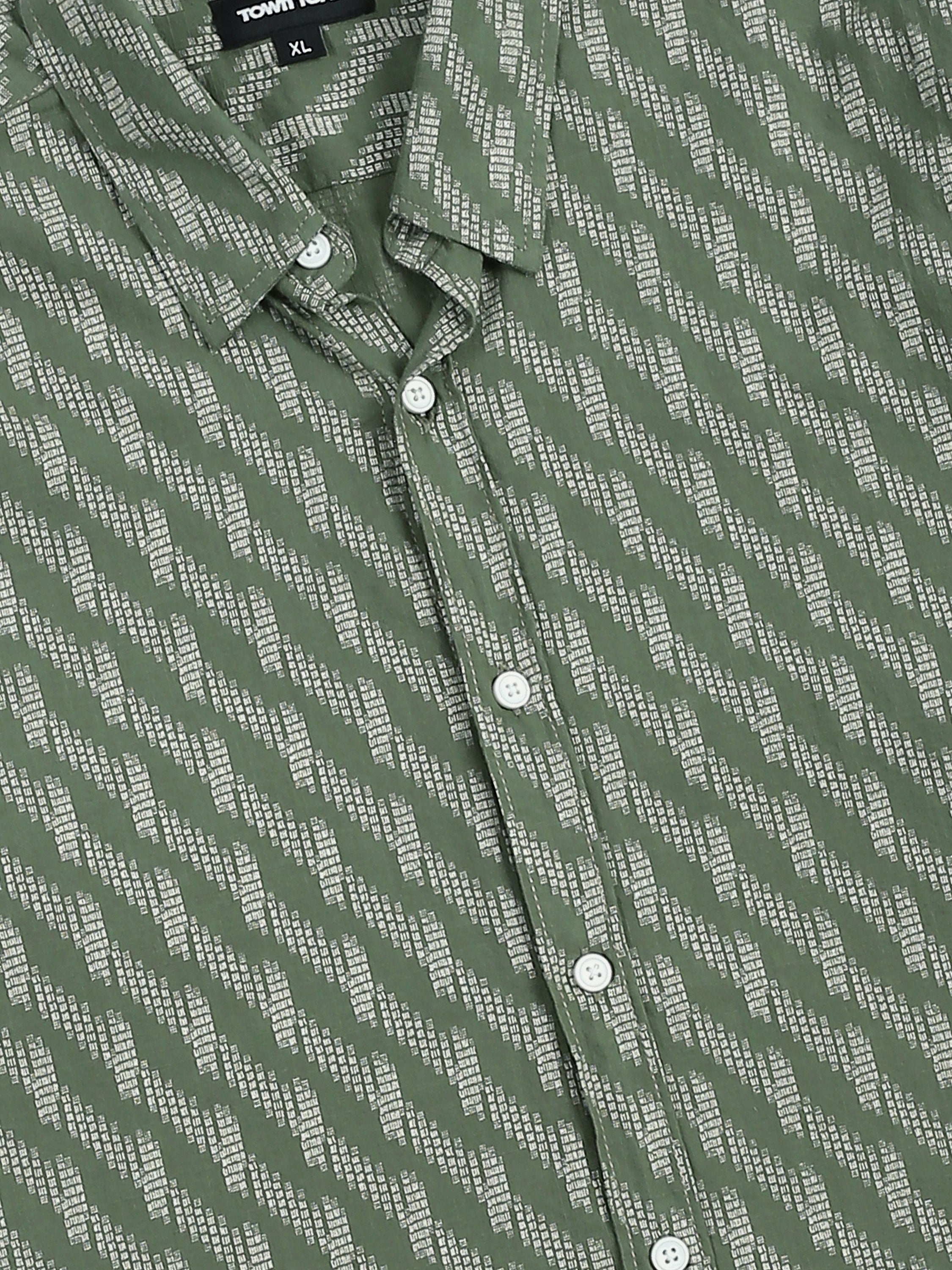 Town Team - Men's Slim cotton Short Sleeves Shirts Olive Pure Cotton
