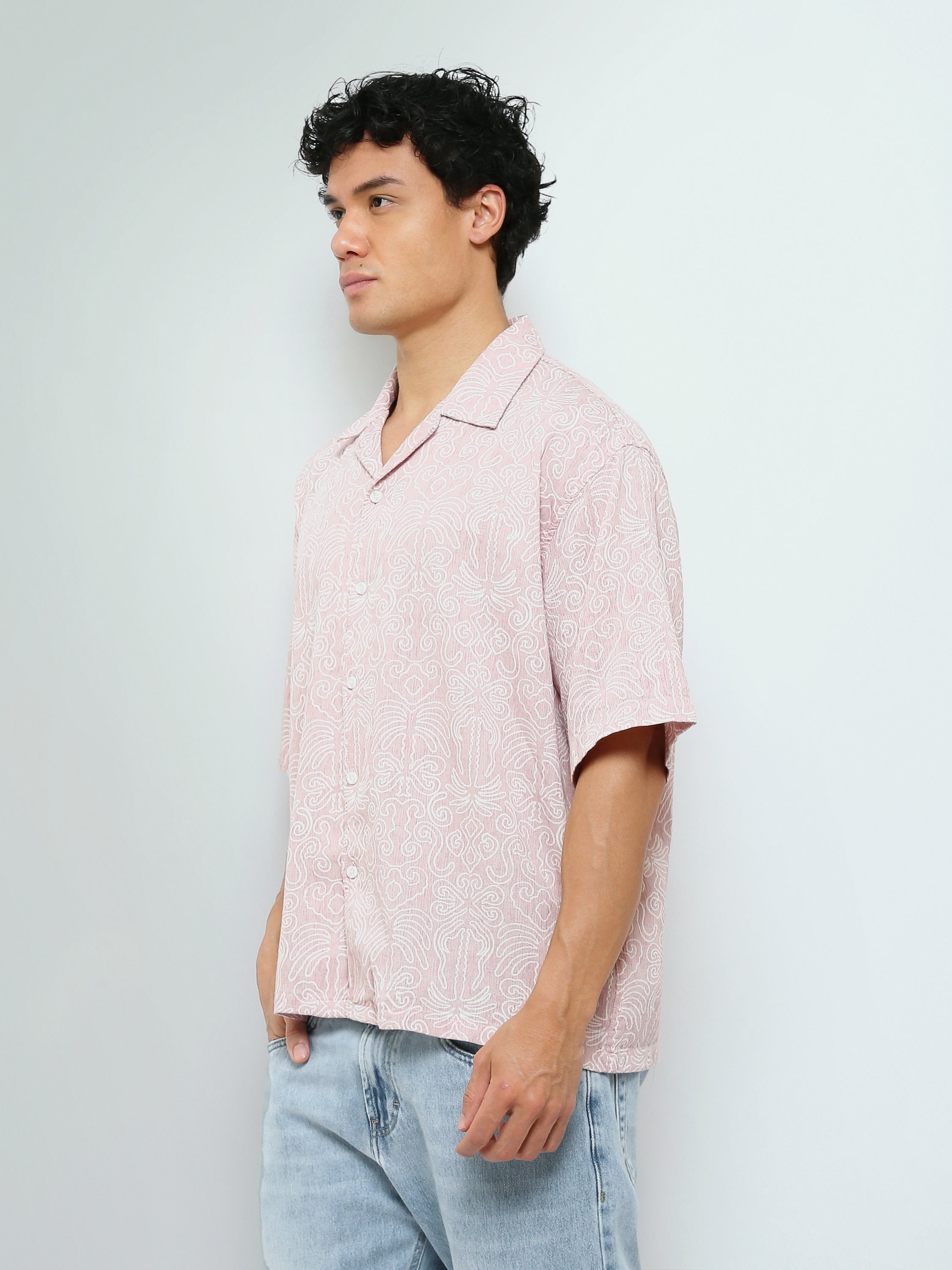 Town Team - Men's Loose cotton Short Sleeves Shirts PALE PNK Cotton Blend
