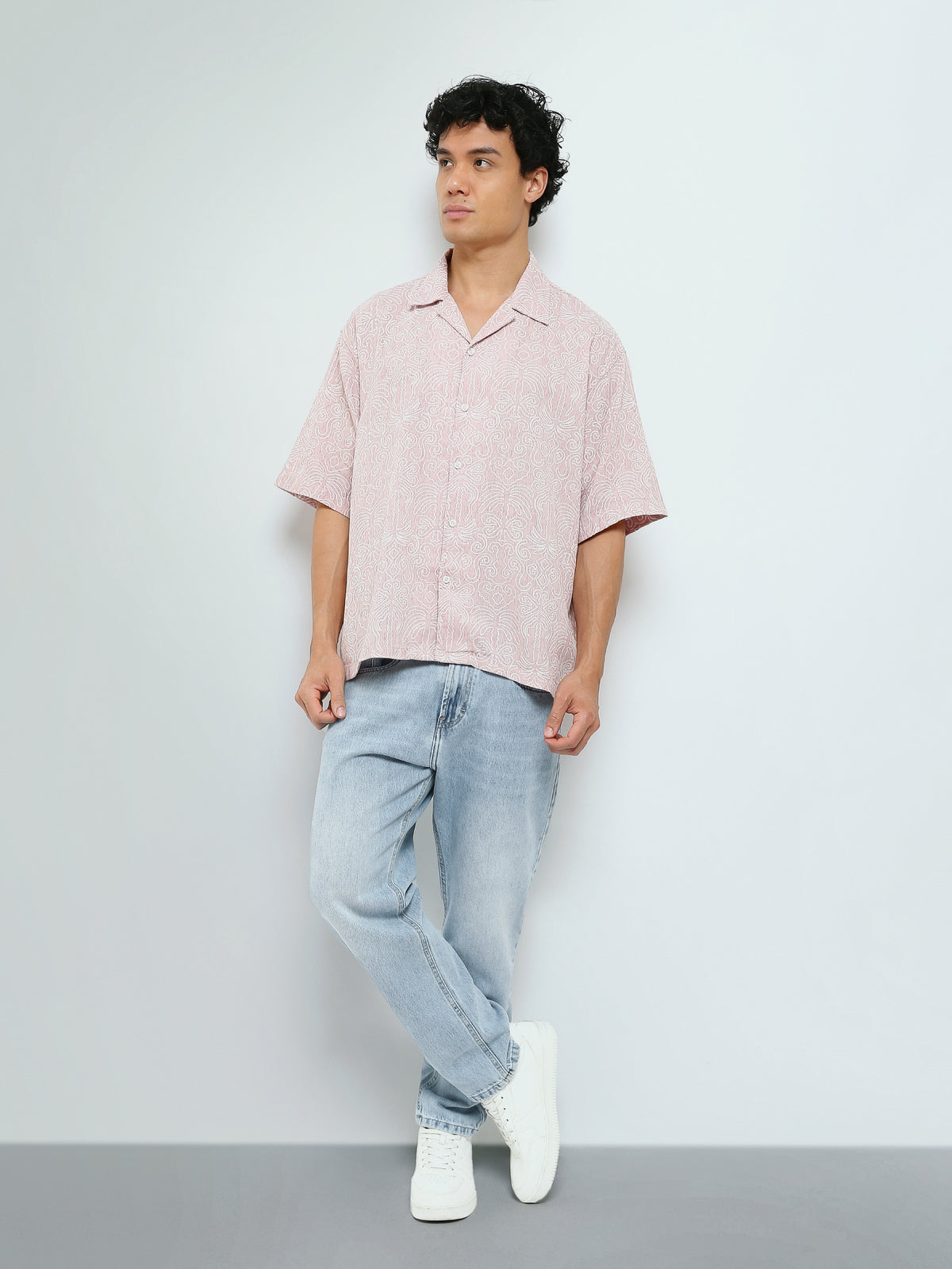 Town Team - Men's Loose cotton Short Sleeves Shirts PALE PNK Cotton Blend