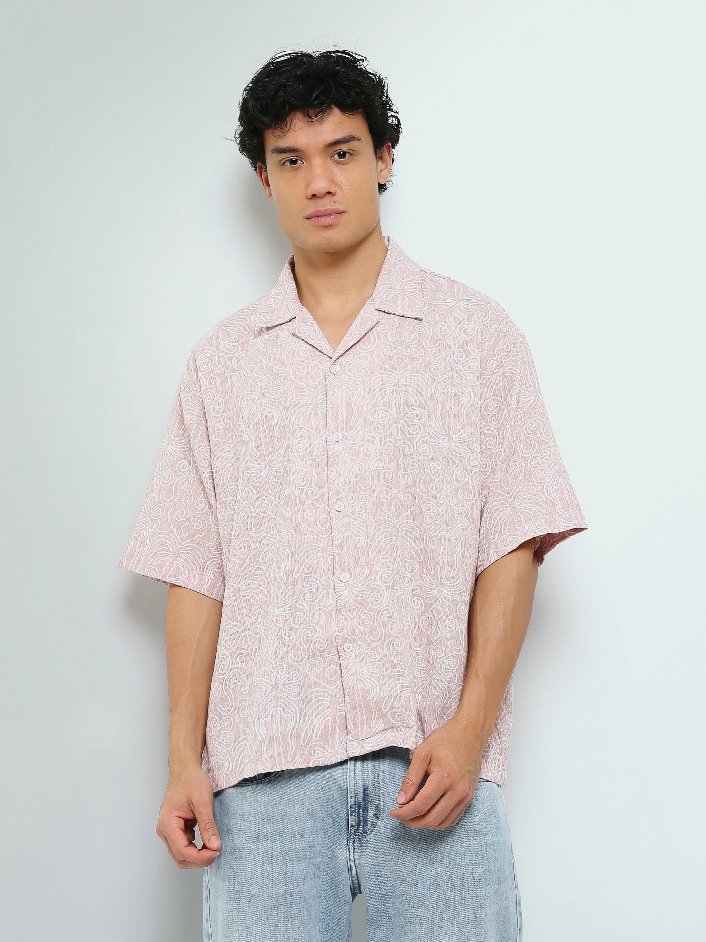 Town Team - Men's Loose cotton Short Sleeves Shirts PALE PNK Cotton Blend