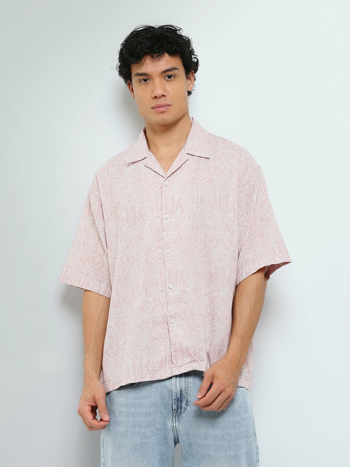 Town Team - Men's Loose cotton Short Sleeves Shirts PALE PNK Cotton Blend