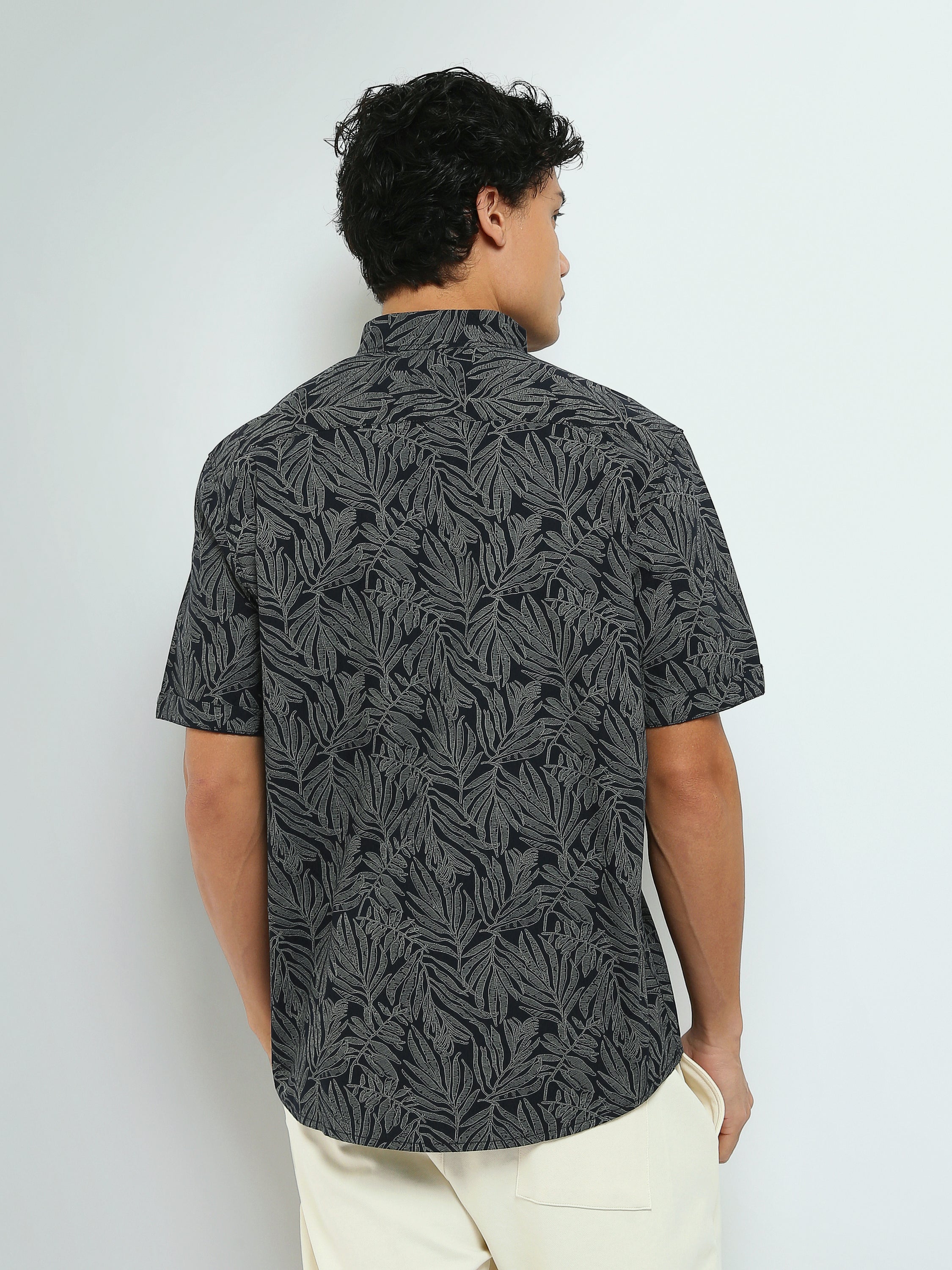 Town Team - Men's Slim cotton Short Sleeves Shirts Navy Pure Cotton