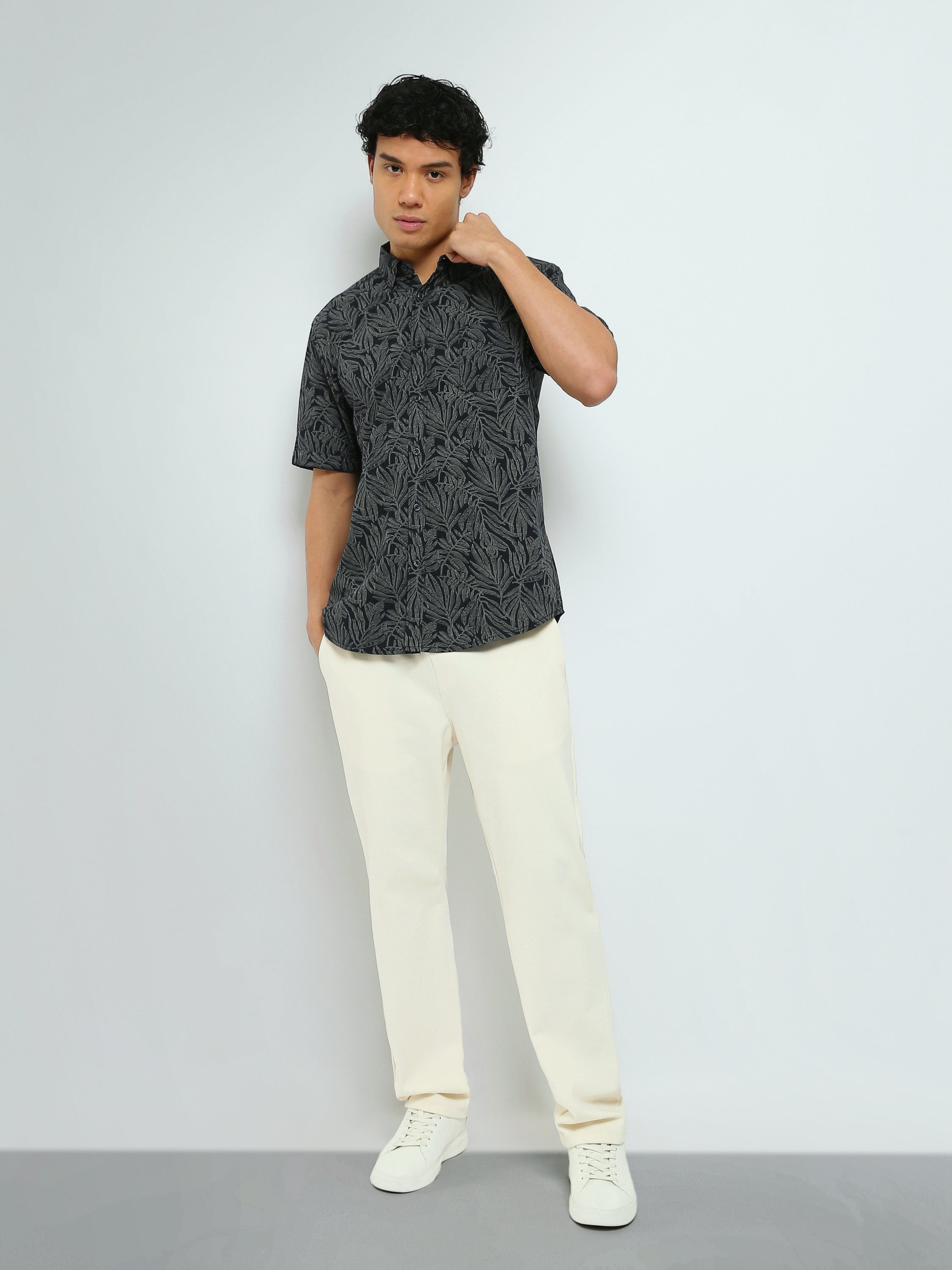 Town Team - Men's Slim cotton Short Sleeves Shirts Navy Pure Cotton