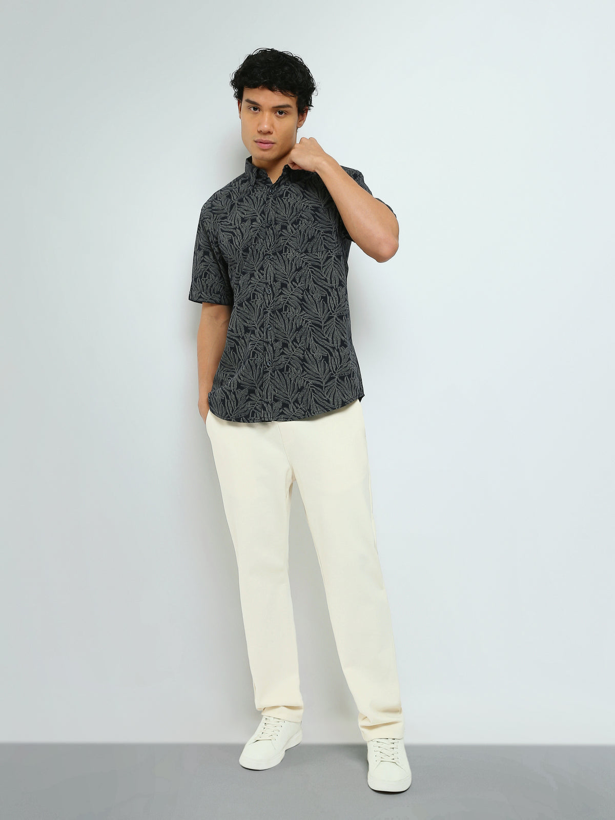 Town Team - Men's Slim cotton Short Sleeves Shirts Navy Pure Cotton