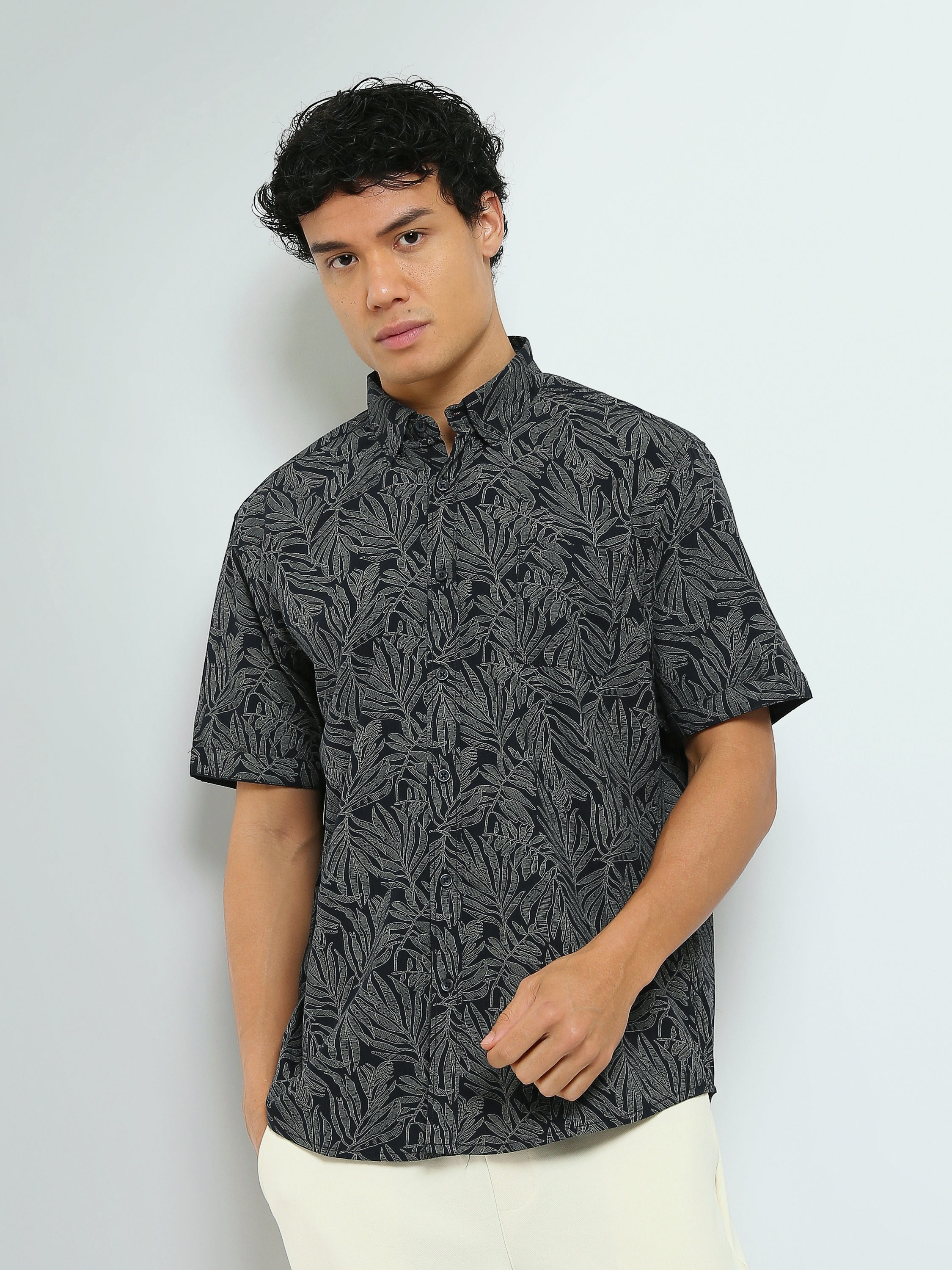 Town Team - Men's Slim cotton Short Sleeves Shirts Navy Pure Cotton