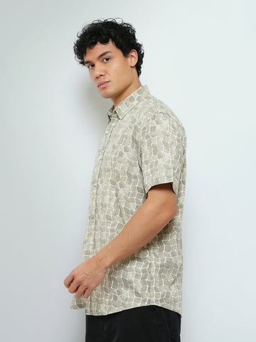 Town Team - Men's Slim cotton Short Sleeves Shirts Beige Poplin