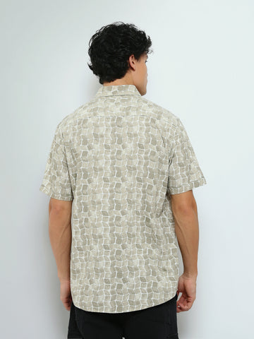 Town Team - Men's Slim cotton Short Sleeves Shirts Beige Poplin