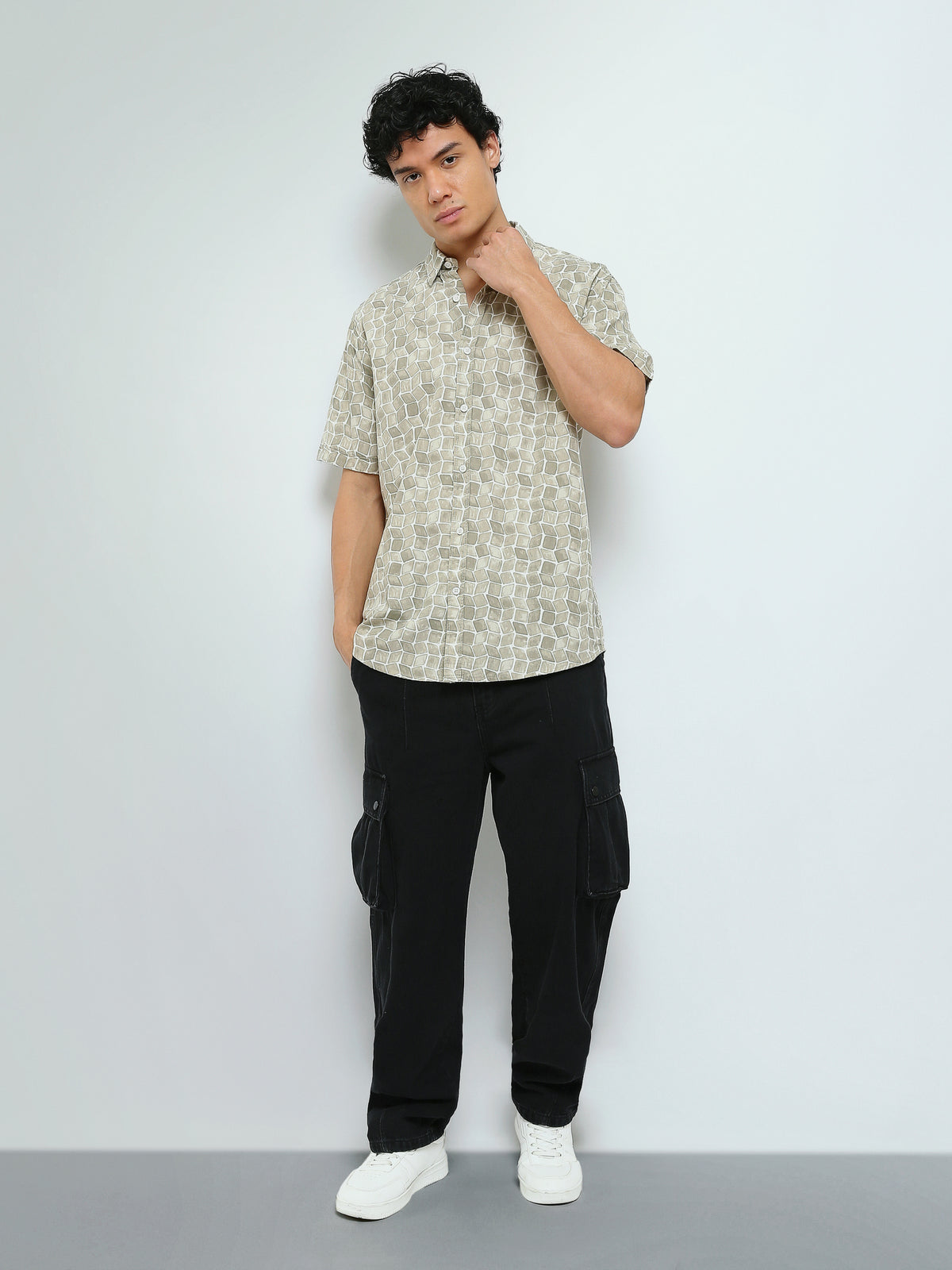 Town Team - Men's Slim cotton Short Sleeves Shirts Beige Poplin
