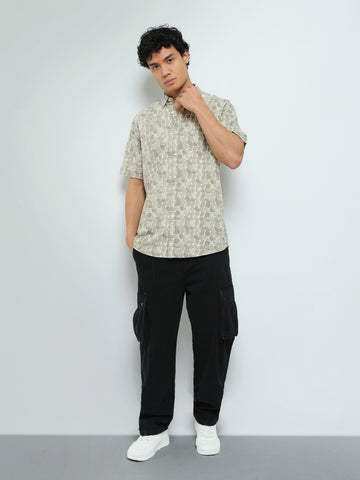 Town Team - Men's Slim cotton Short Sleeves Shirts Beige Poplin